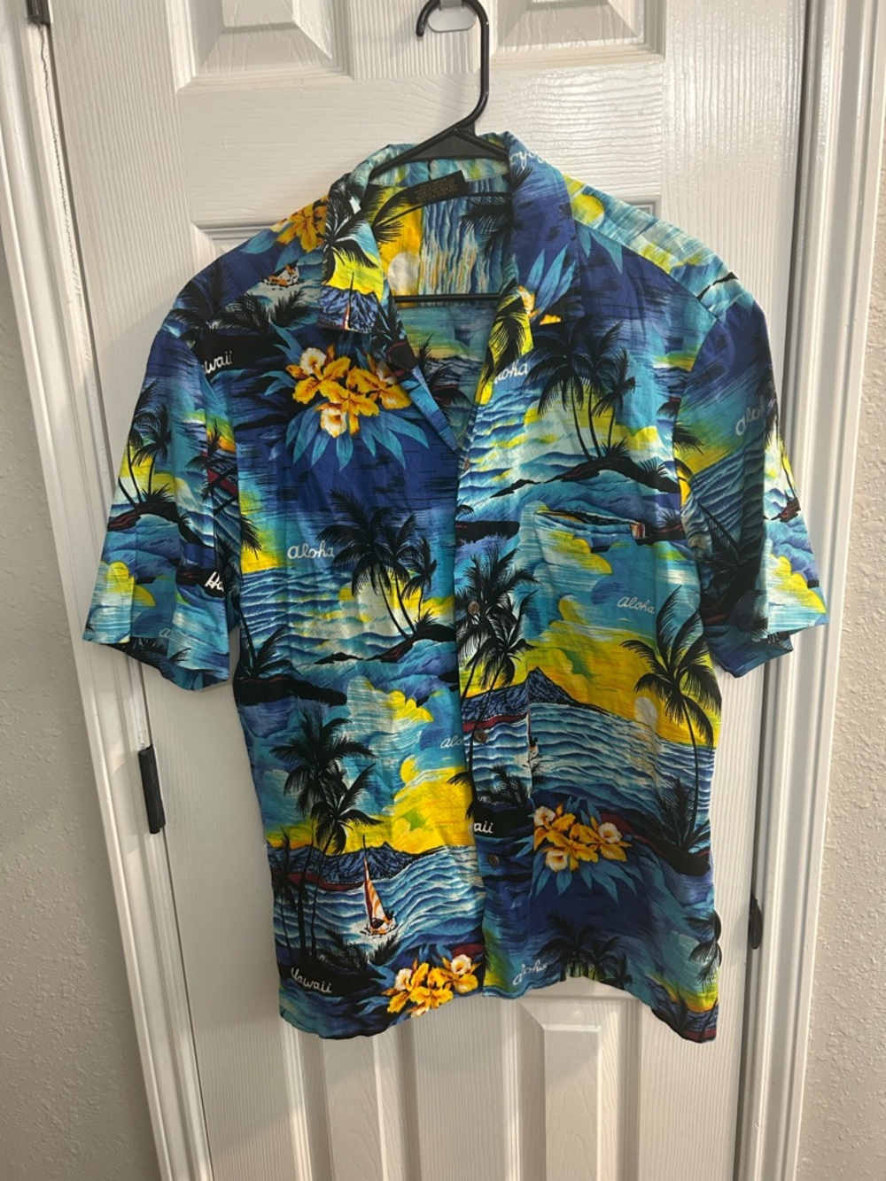 Royal Creations XL Blue palm tree SunsetHawaiian Aloha Shirt collared button